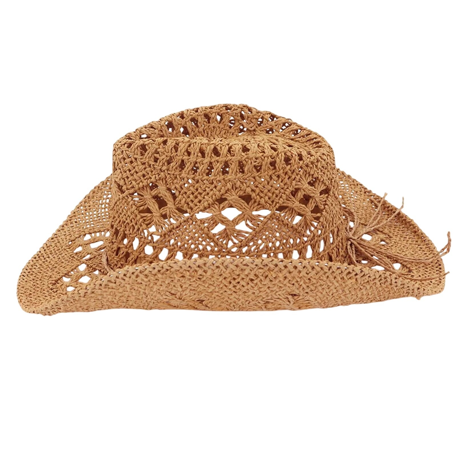Tan Straw Cowboy Hat Rolled Brim One Size Western Cowgirl Beach