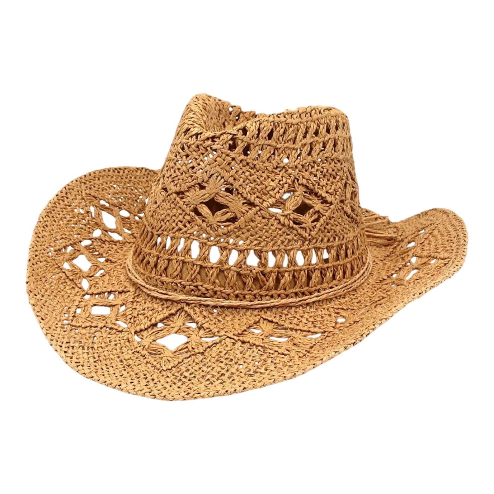 Tan Straw Cowboy Hat Rolled Brim One Size Western Cowgirl Beach