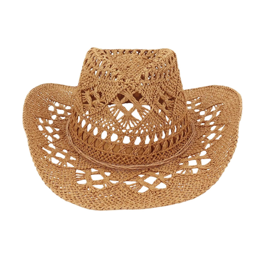 Tan Straw Cowboy Hat Rolled Brim One Size Western Cowgirl Beach