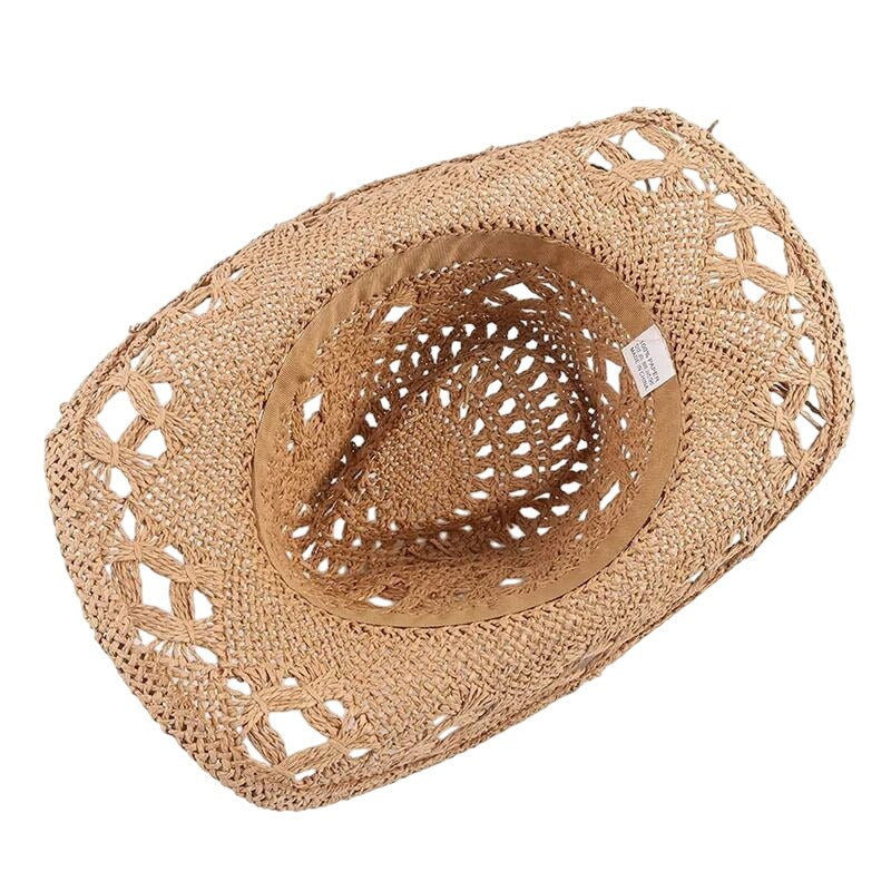 Tan Straw Cowboy Hat Rolled Brim One Size Western Cowgirl Beach