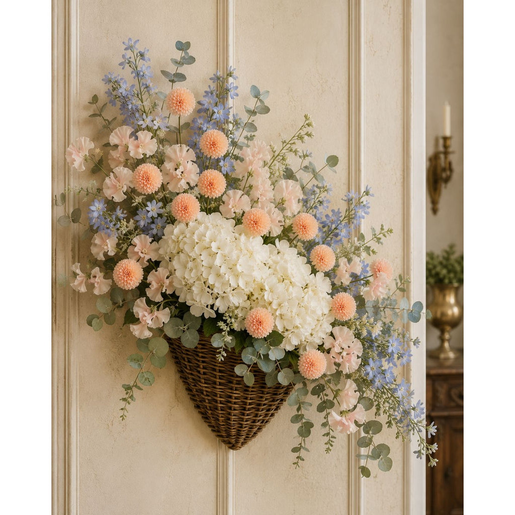 Peach Apricot Pom Pom Chrysanthemum Stems Set of 2, 20 Inch Artificial Silk Flowers for Floral Arrangements