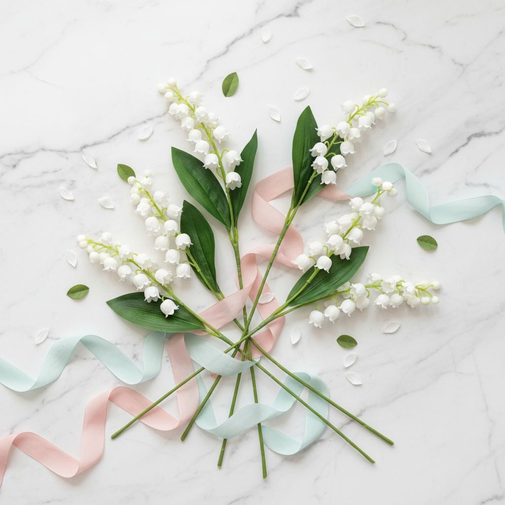 Artificial Lily Of The Valley Flowers 8 Stem Bunch Faux White Floral Bouquet Realistic Wedding Filler Flowers