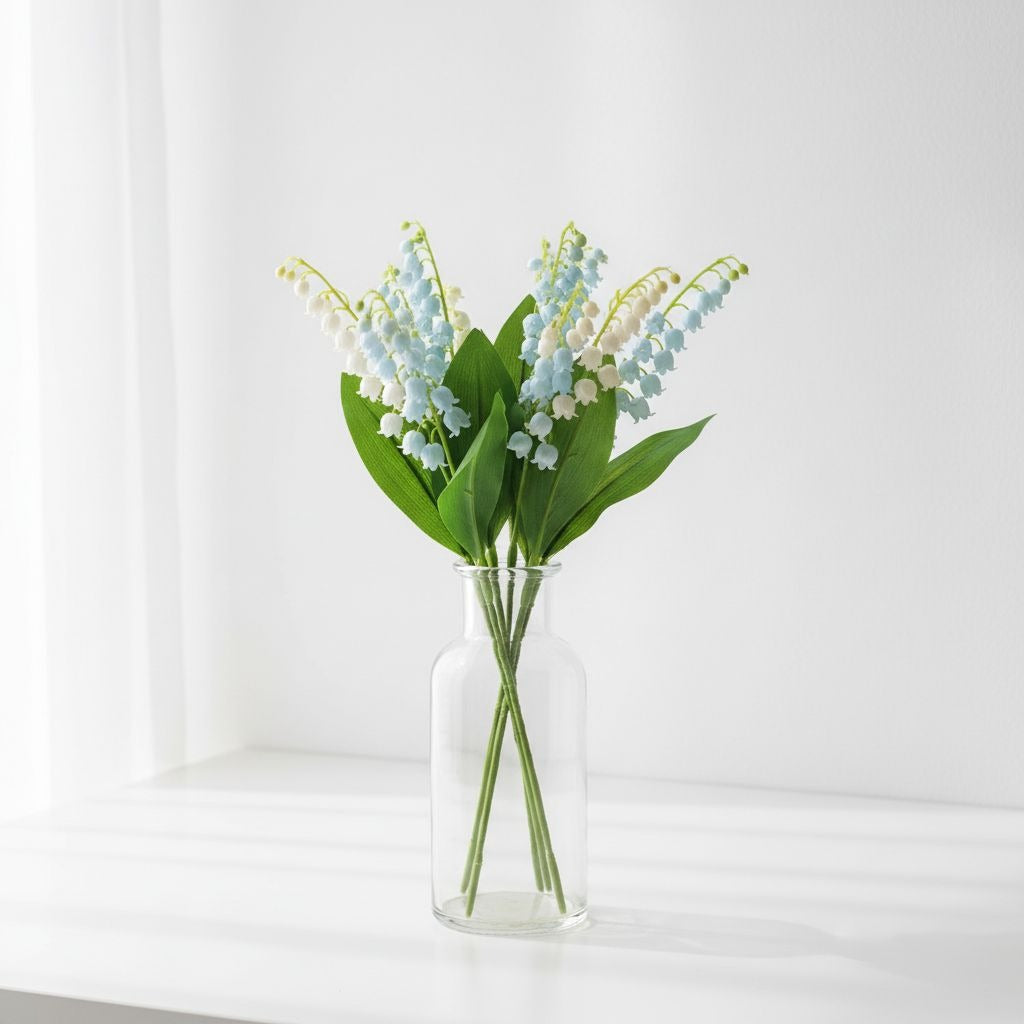 Artificial Lily Of The Valley Flowers 8 Stem Bunch Faux White Floral Bouquet Realistic Wedding Filler Flowers
