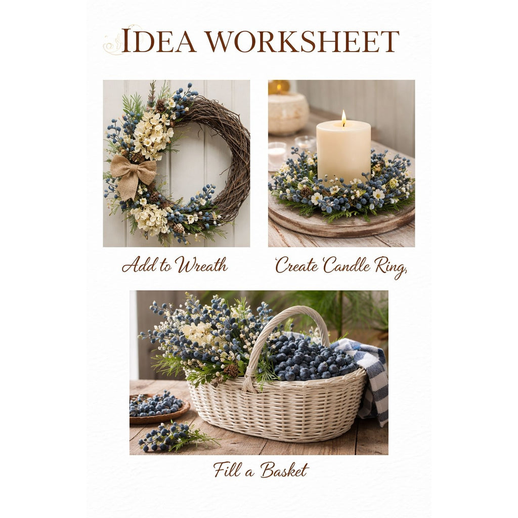 Artificial Blueberry Stems Faux Huckleberry Berries Floral Picks Wreath Supply Set of 2