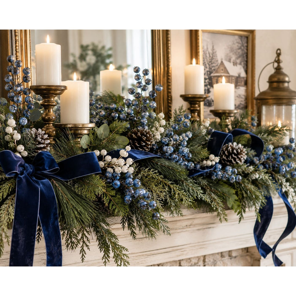 Artificial Blueberry Stems Faux Huckleberry Berries Floral Picks Wreath Supply Set of 2