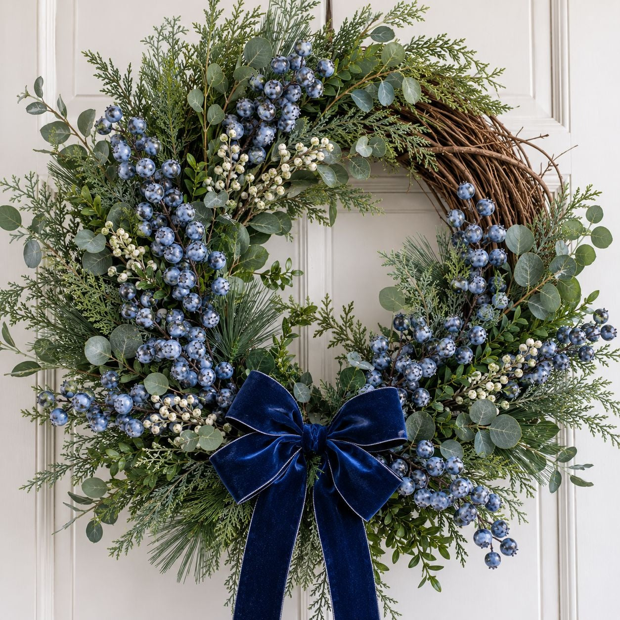 Artificial Blueberry Stems Faux Huckleberry Berries Floral Picks Wreath Supply Set of 2