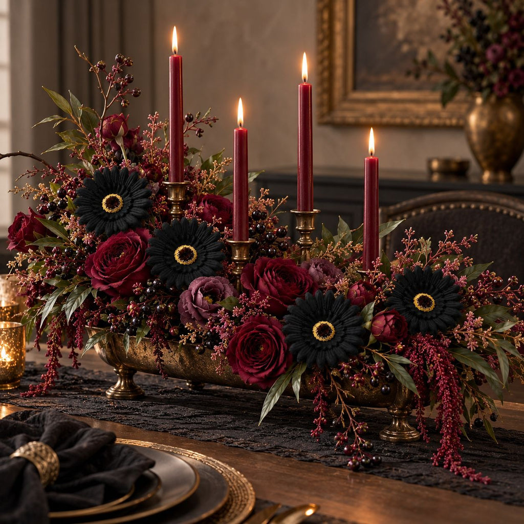 6 Black Artificial Gerbera Daisy Heads, 3 Inch, with Separate Wired Stems