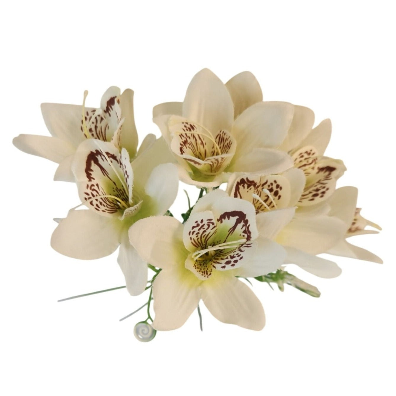White Orchid Artificial Flowers with Greenery 6 Stem Bundle Faux Silk Wedding Florals