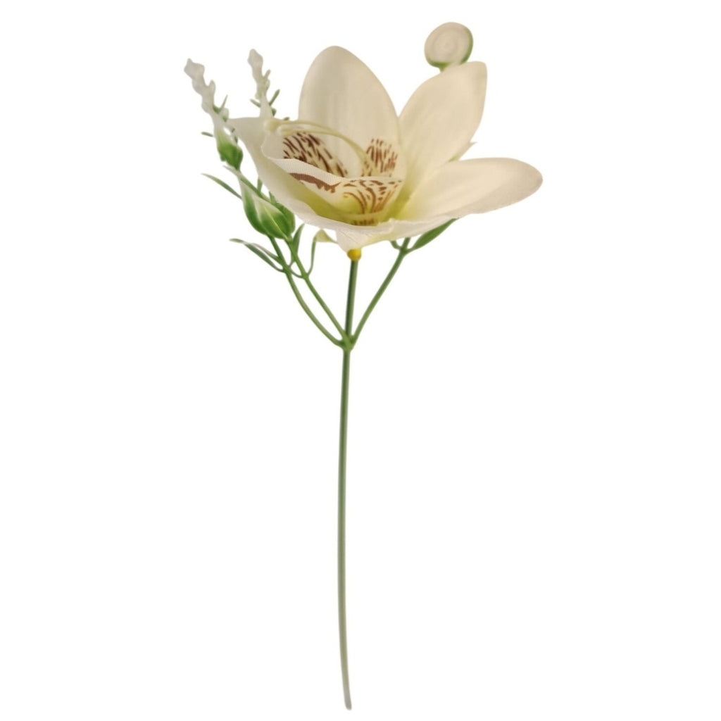 White Orchid Artificial Flowers with Greenery 6 Stem Bundle Faux Silk Wedding Florals