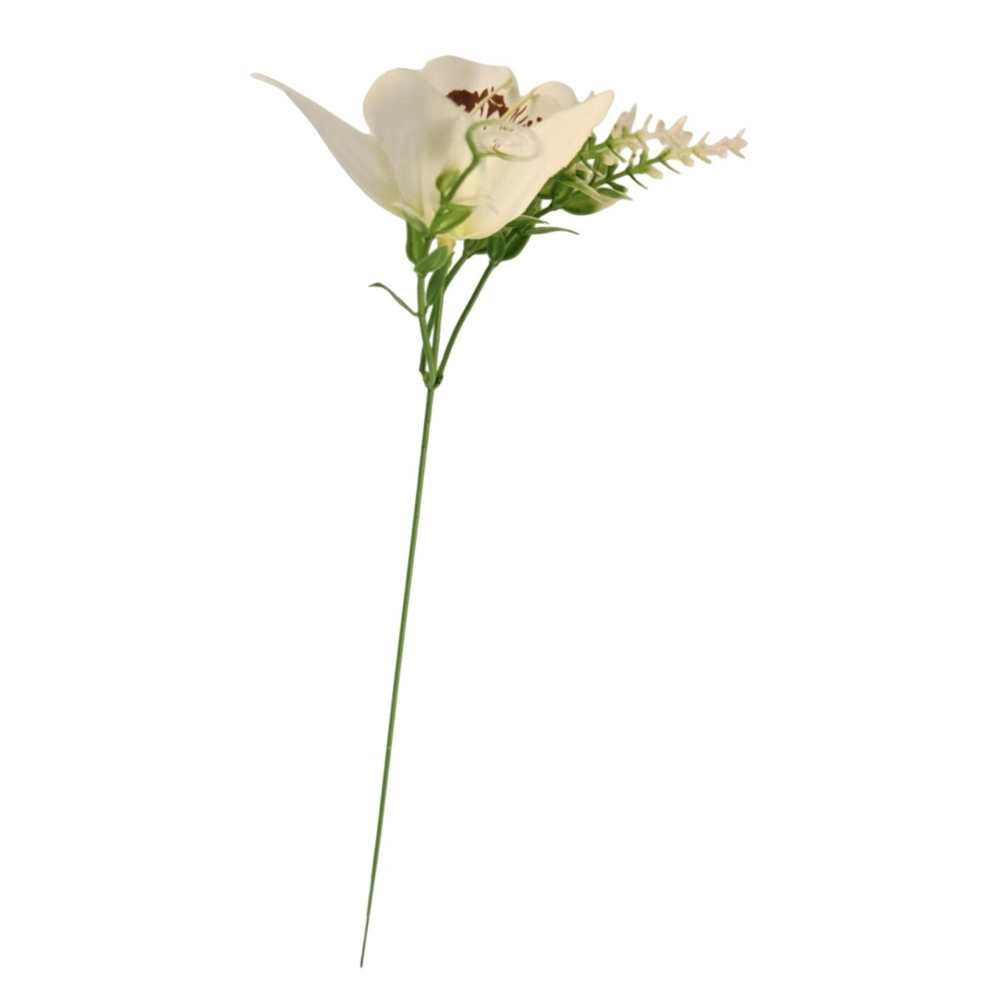 White Orchid Artificial Flowers with Greenery 6 Stem Bundle Faux Silk Wedding Florals