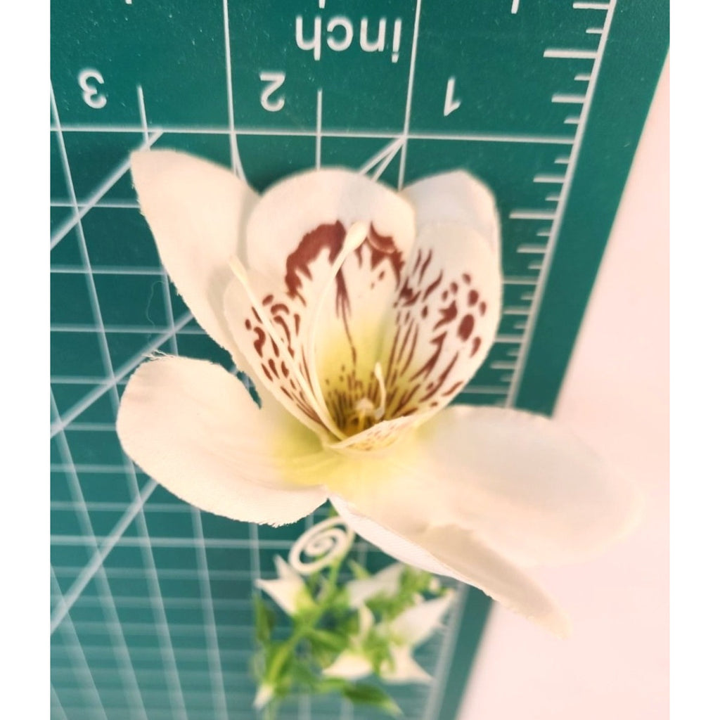 White Orchid Artificial Flowers with Greenery 6 Stem Bundle Faux Silk Wedding Florals