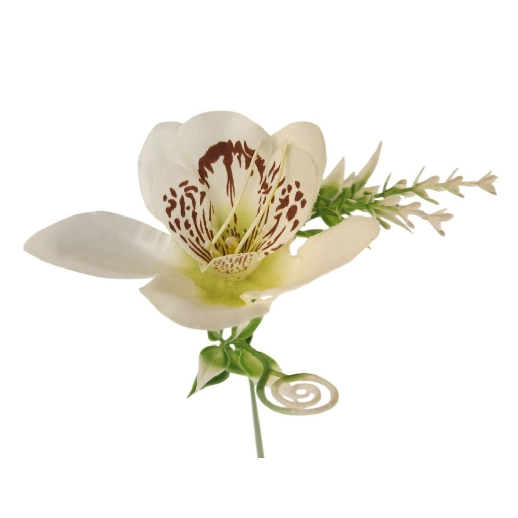 White Orchid Artificial Flowers with Greenery 6 Stem Bundle Faux Silk Wedding Florals