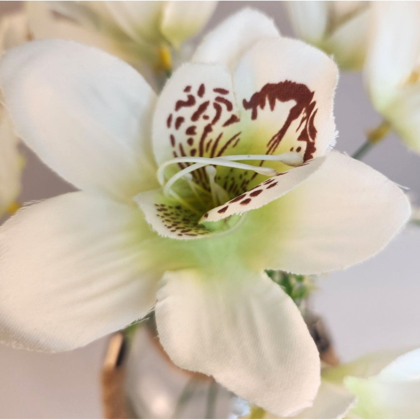 White Orchid Artificial Flowers with Greenery 6 Stem Bundle Faux Silk Wedding Florals