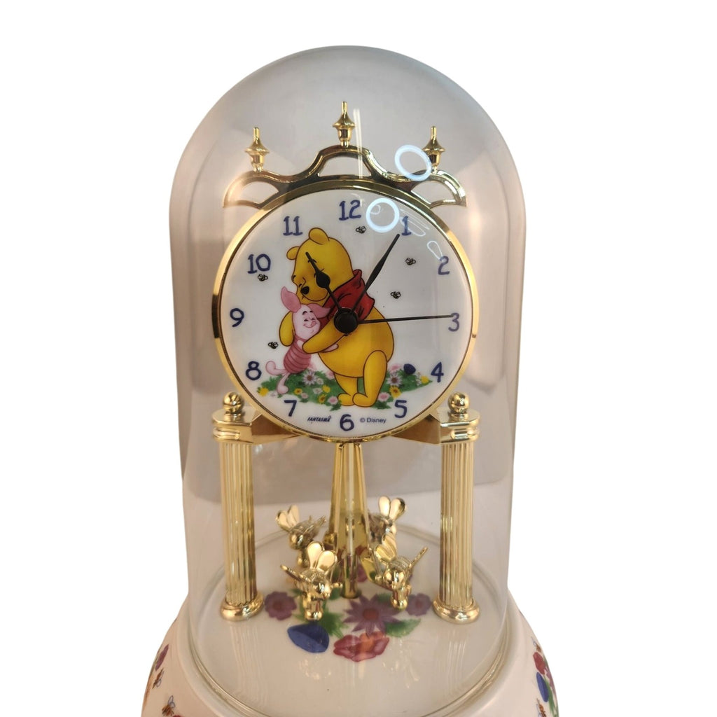 Disney Winnie The Pooh Piglet Glass Dome Revolving Bees Clock Floral Details
