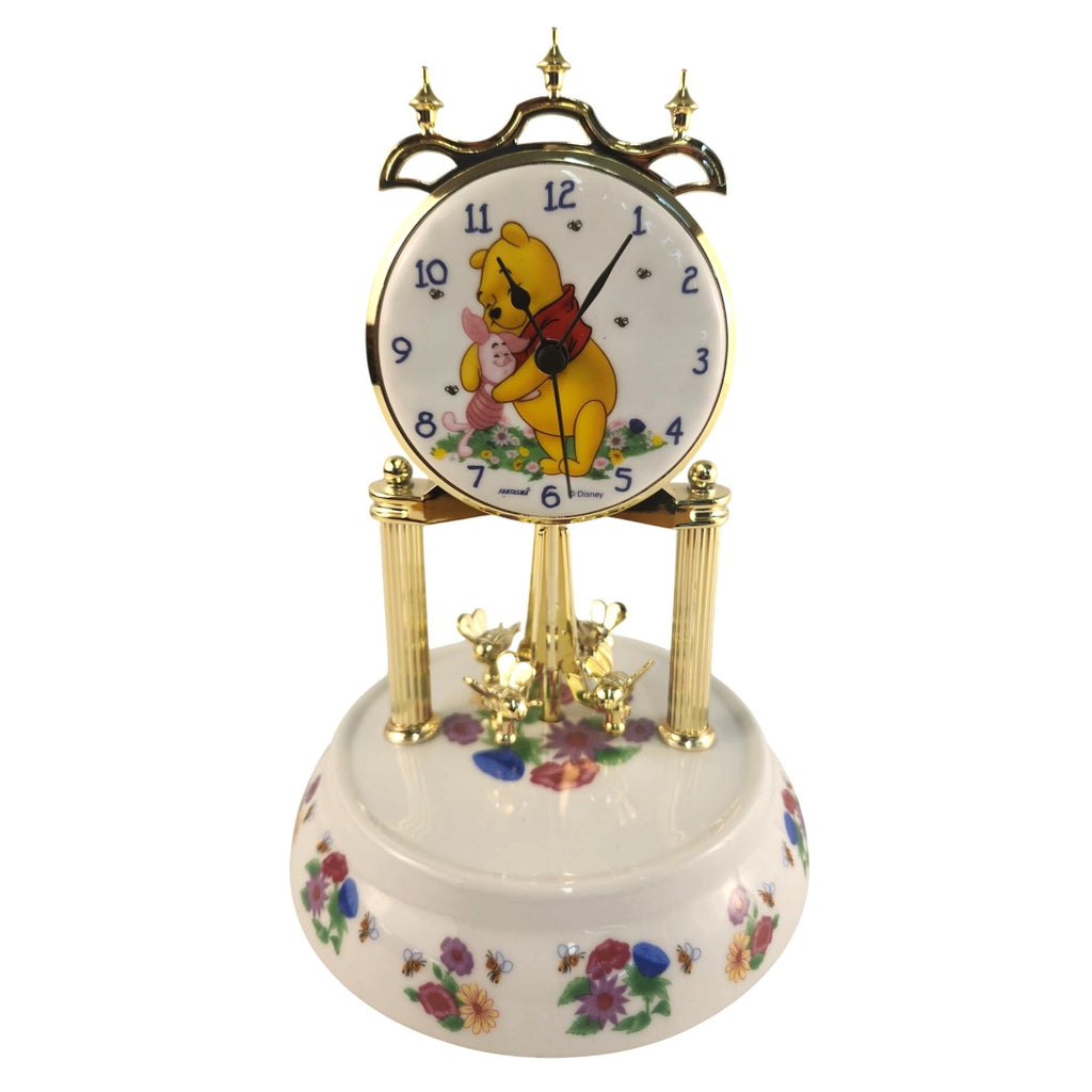 Disney Winnie The Pooh Piglet Glass Dome Revolving Bees Clock Floral Details