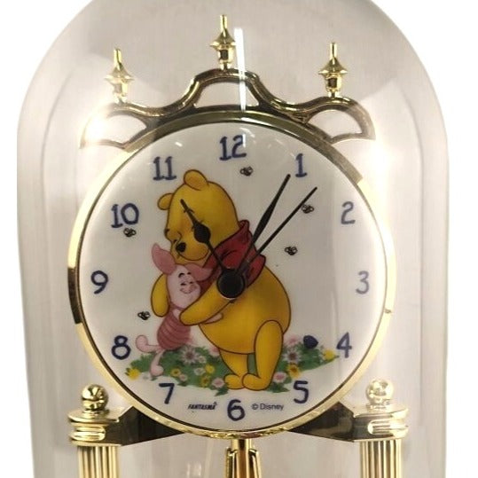 Disney Winnie The Pooh Piglet Glass Dome Revolving Bees Clock Floral Details