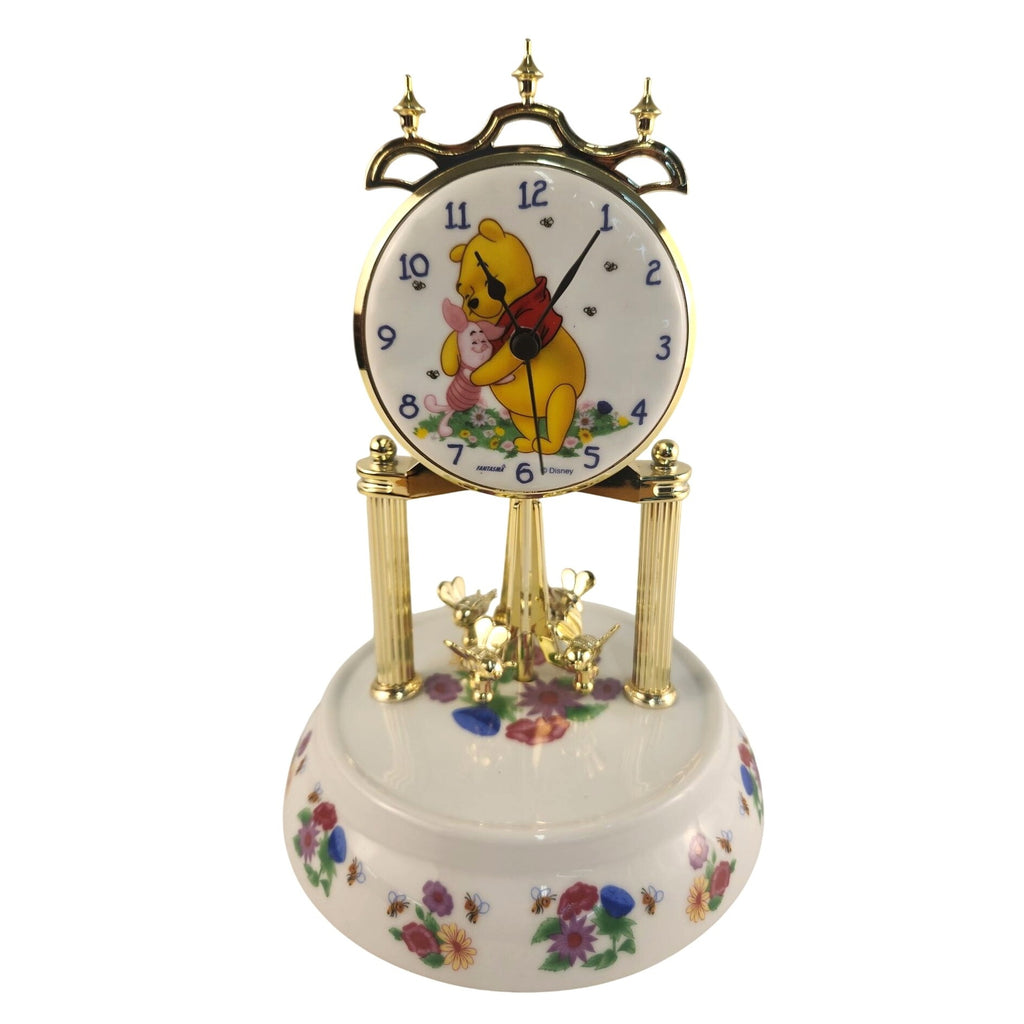 Disney Winnie The Pooh Piglet Glass Dome Revolving Bees Clock Floral Details