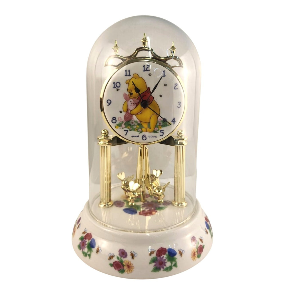 Disney Winnie The Pooh Piglet Glass Dome Revolving Bees Clock Floral Details