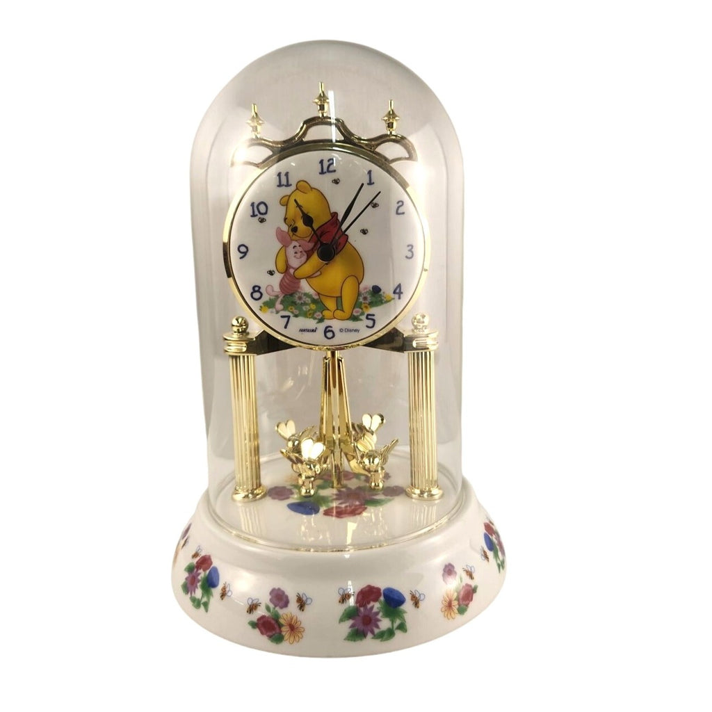 Disney Winnie The Pooh Piglet Glass Dome Revolving Bees Clock Floral Details