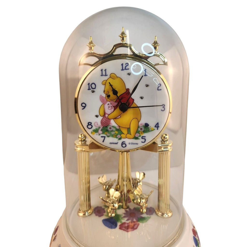 Disney Winnie The Pooh Piglet Glass Dome Revolving Bees Clock Floral Details