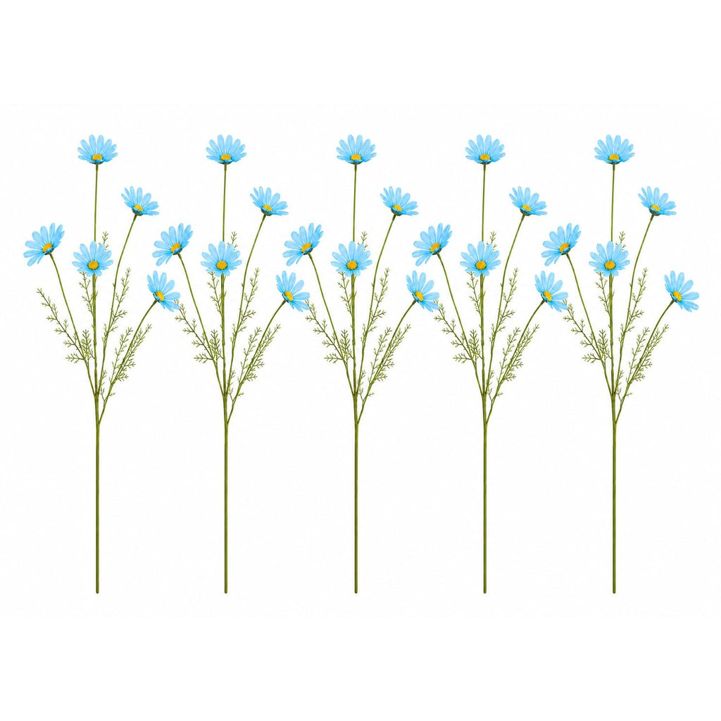 Aqua Blue Artificial Daisy Stems Set of 5, 20 Inch Silk Flowers