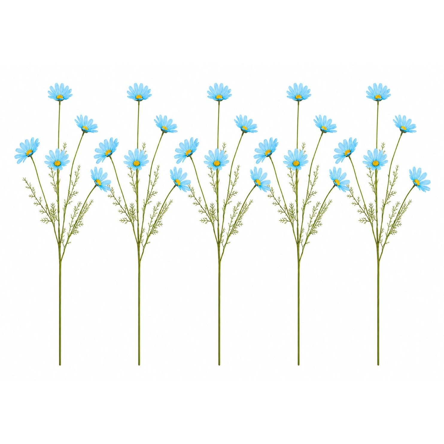 Aqua Blue Artificial Daisy Stems Set of 5, 20 Inch Silk Flowers