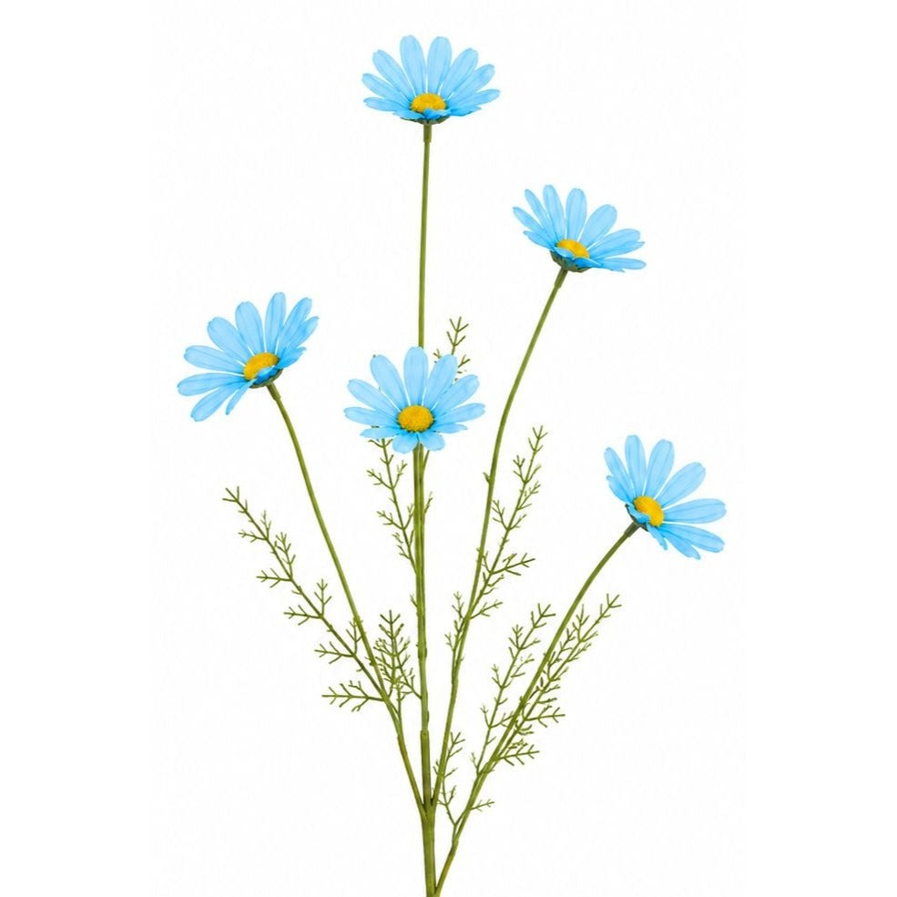 Aqua Blue Artificial Daisy Stems Set of 5, 20 Inch Silk Flowers