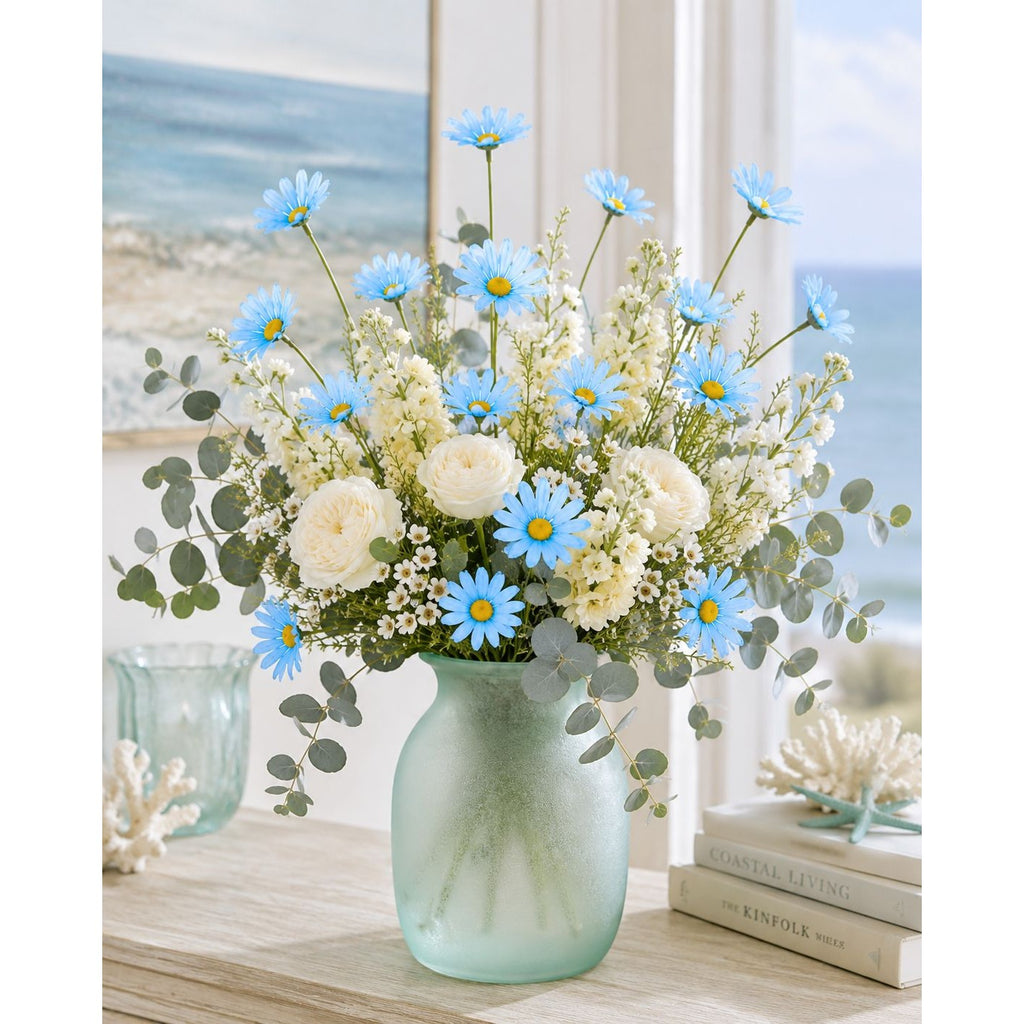 Aqua Blue Artificial Daisy Stems Set of 5, 20 Inch Silk Flowers