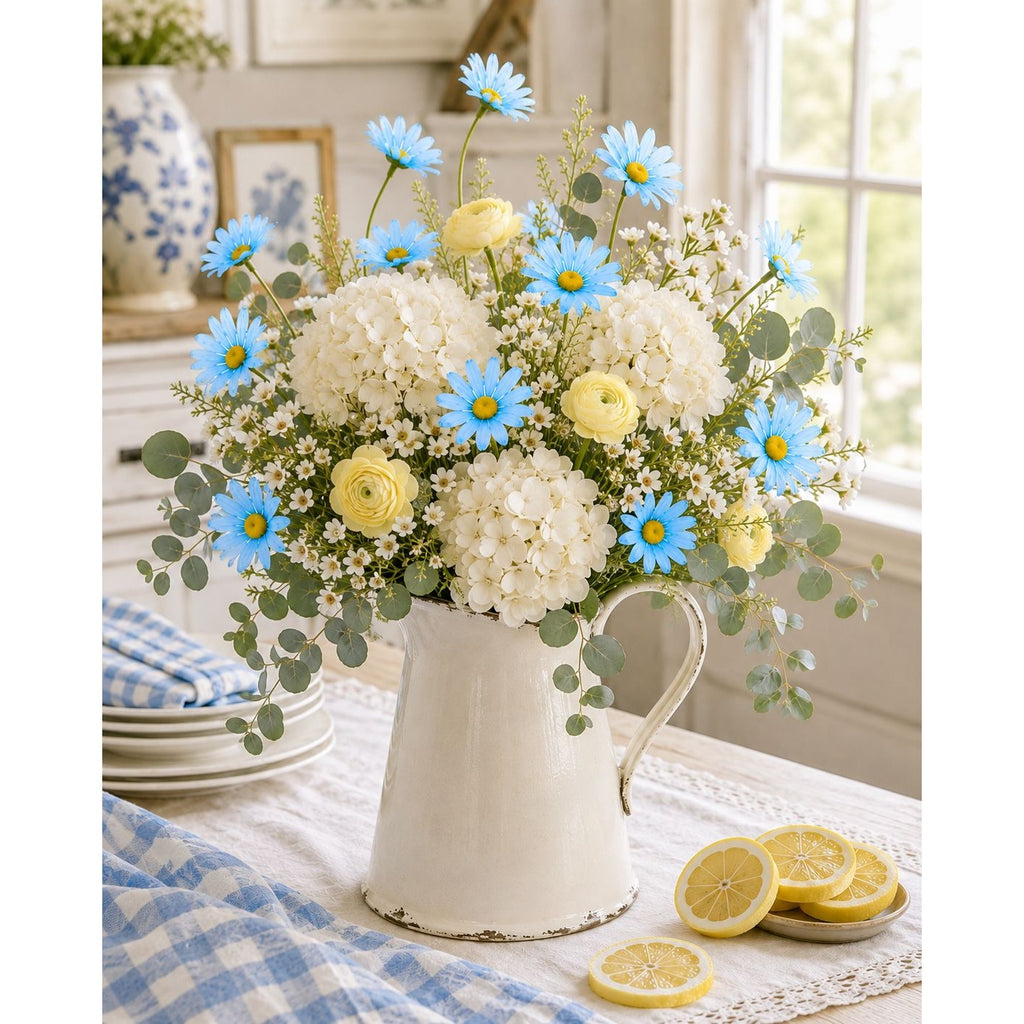 Aqua Blue Artificial Daisy Stems Set of 5, 20 Inch Silk Flowers