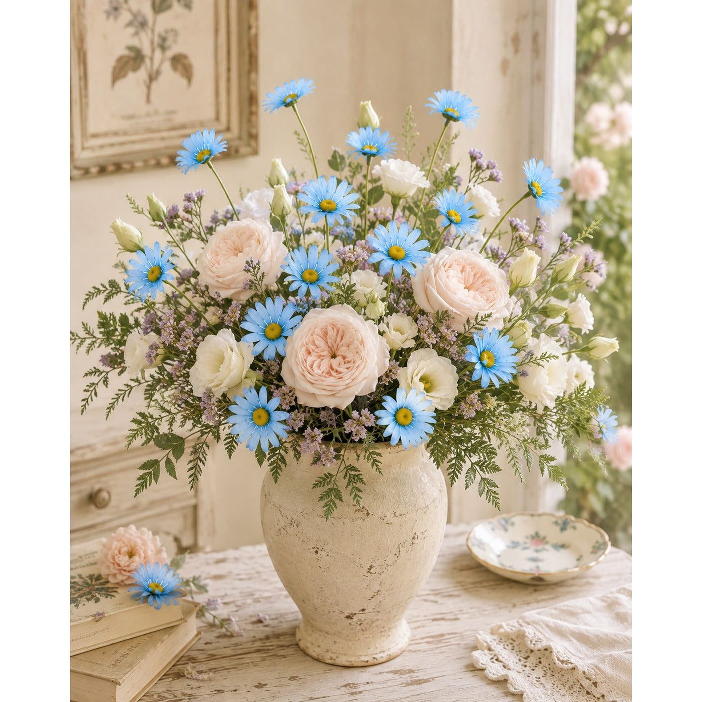Aqua Blue Artificial Daisy Stems Set of 5, 20 Inch Silk Flowers