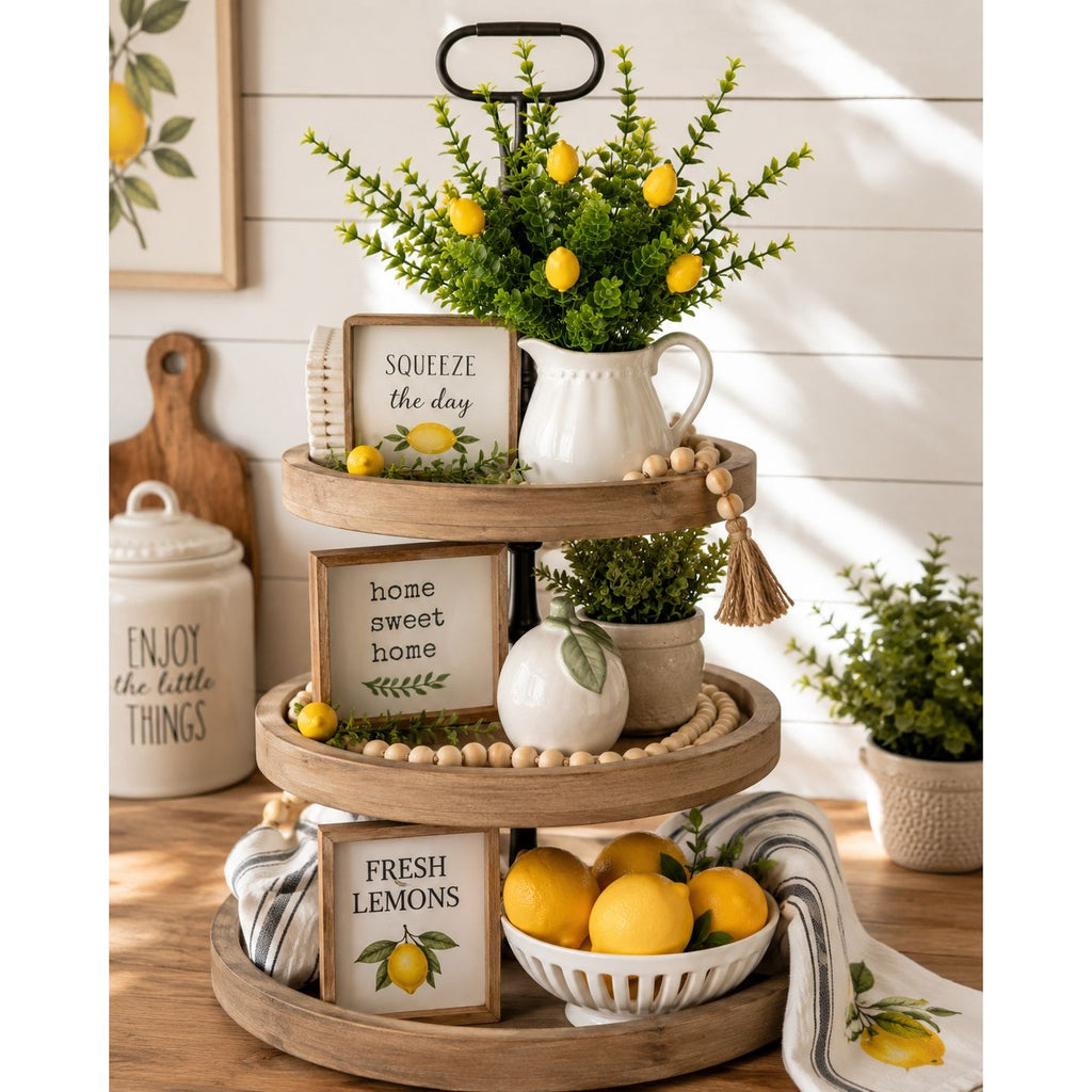 Faux Lemon Pick 12 Inch Artificial Lemon Stem Mini Lemon Greenery Farmhouse Decor French Country Floral Pick Wreath Supply DIY Craft