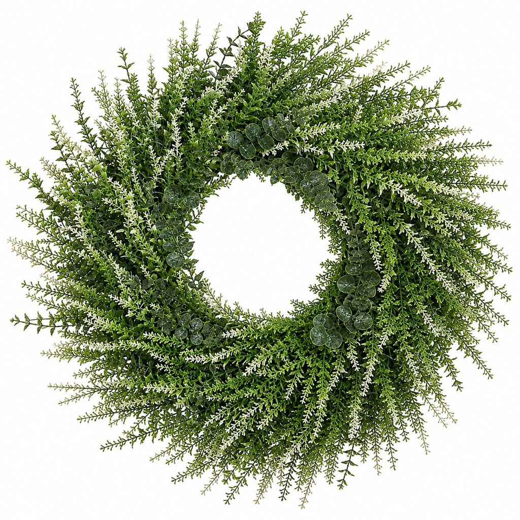 18 Inch Artificial Greenery Wreath, Faux Green Wreath, Year Round Front Door Decor, Twig Base Wreath, Farmhouse Centerpiece