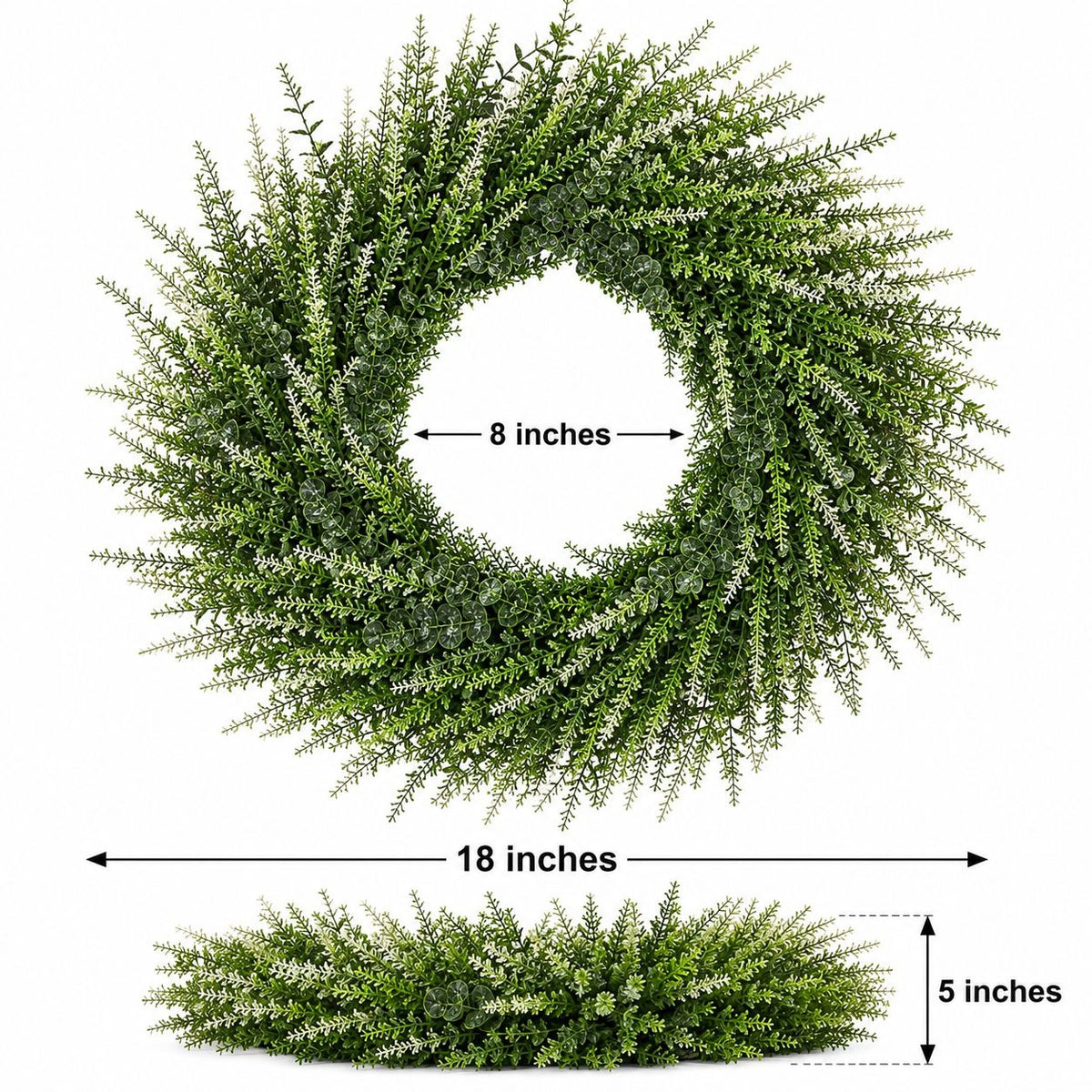 18 Inch Artificial Greenery Wreath, Faux Green Wreath, Year Round Front Door Decor, Twig Base Wreath, Farmhouse Centerpiece