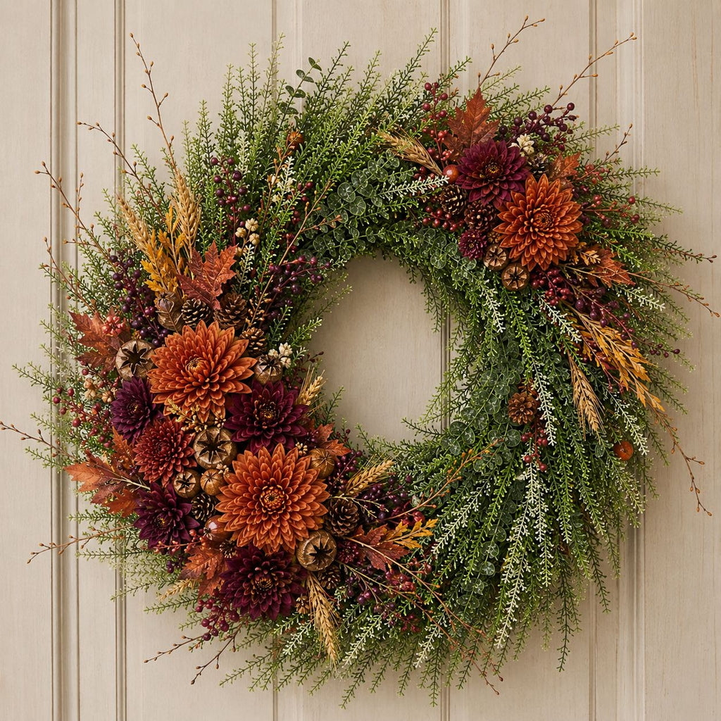 18 Inch Artificial Greenery Wreath, Faux Green Wreath, Year Round Front Door Decor, Twig Base Wreath, Farmhouse Centerpiece