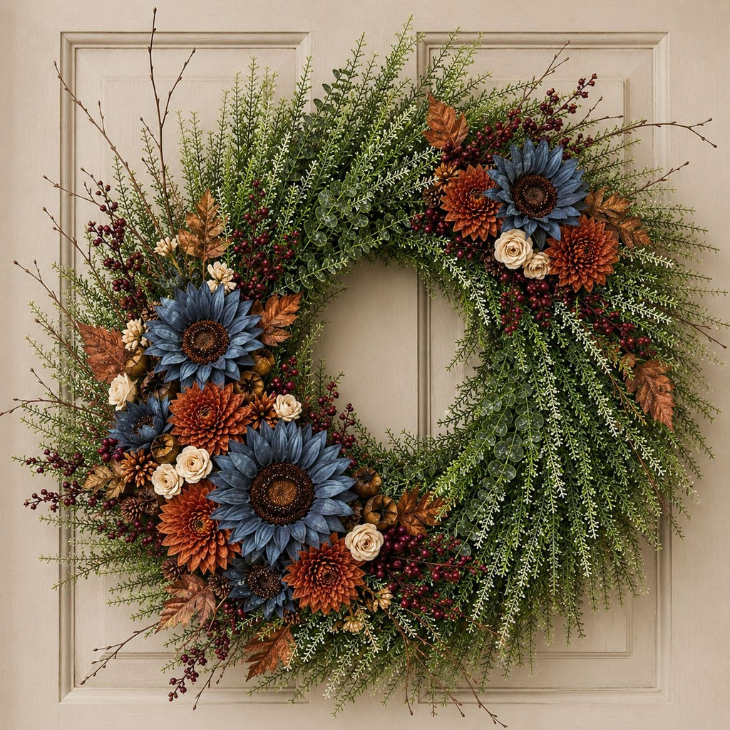 18 Inch Artificial Greenery Wreath, Faux Green Wreath, Year Round Front Door Decor, Twig Base Wreath, Farmhouse Centerpiece