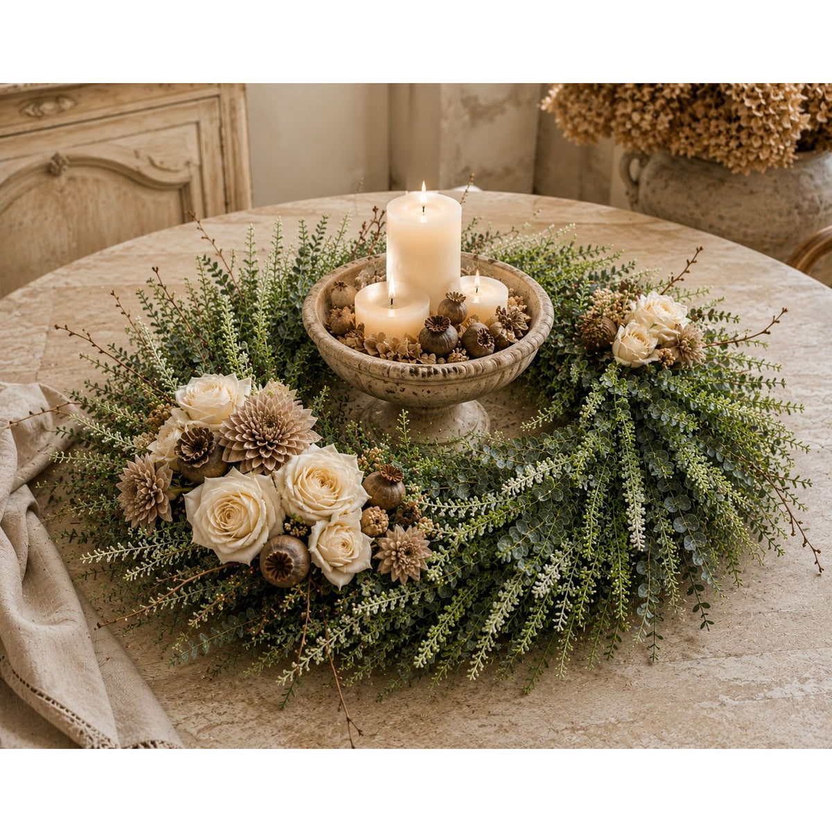 18 Inch Artificial Greenery Wreath, Faux Green Wreath, Year Round Front Door Decor, Twig Base Wreath, Farmhouse Centerpiece