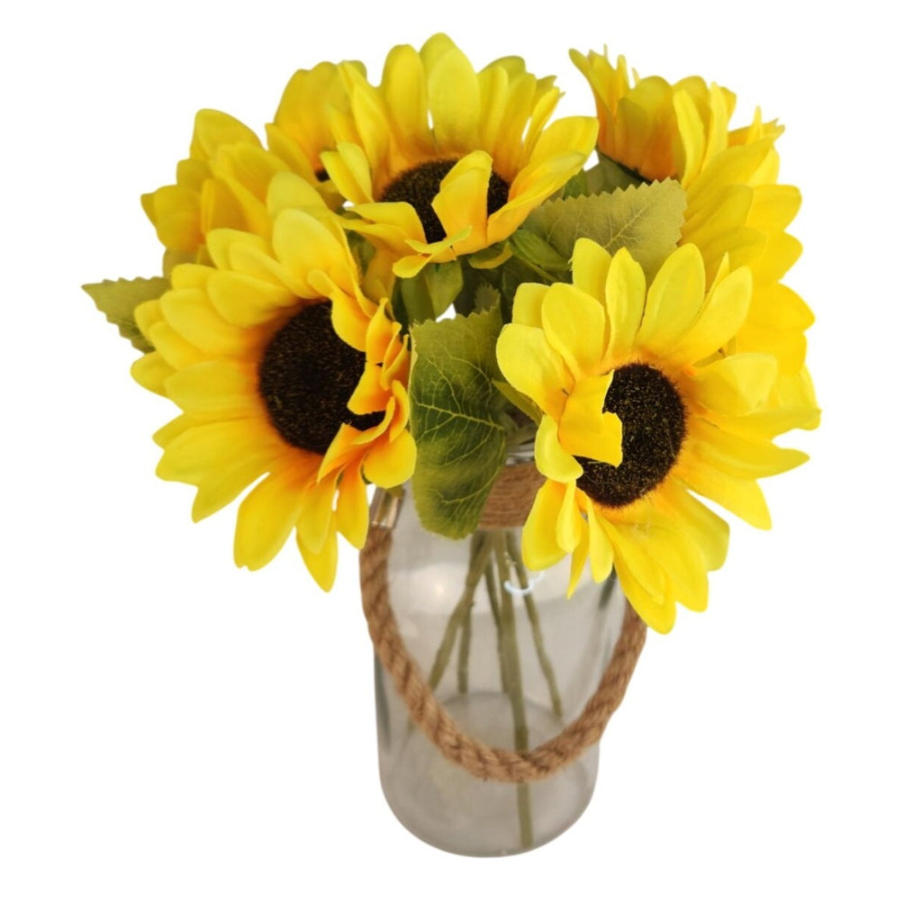 Classic Yellow Faux Silk Sunflower Stems 15 Inch 3 Stem Bunch Artificial Flowers Farmhouse Decor