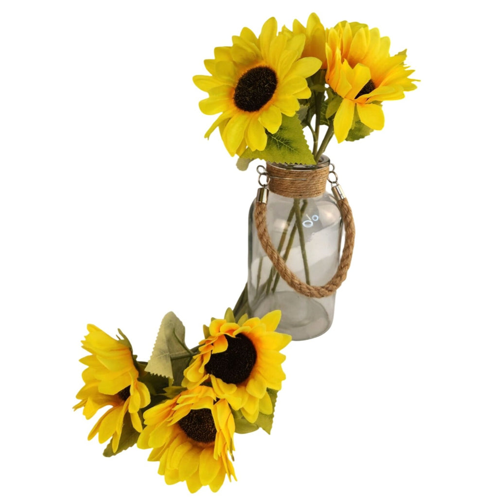Classic Yellow Faux Silk Sunflower Stems 15 Inch 3 Stem Bunch Artificial Flowers Farmhouse Decor