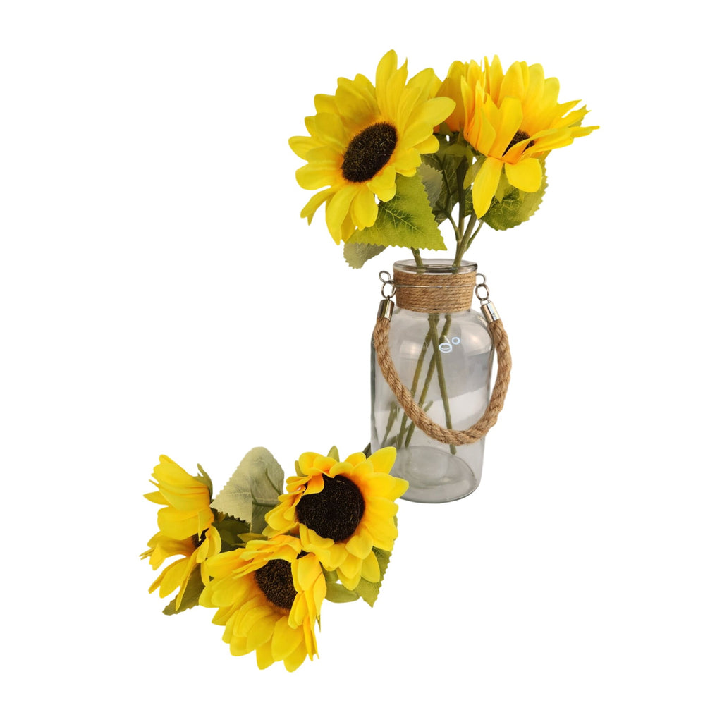 Classic Yellow Faux Silk Sunflower Stems 15 Inch 3 Stem Bunch Artificial Flowers Farmhouse Decor