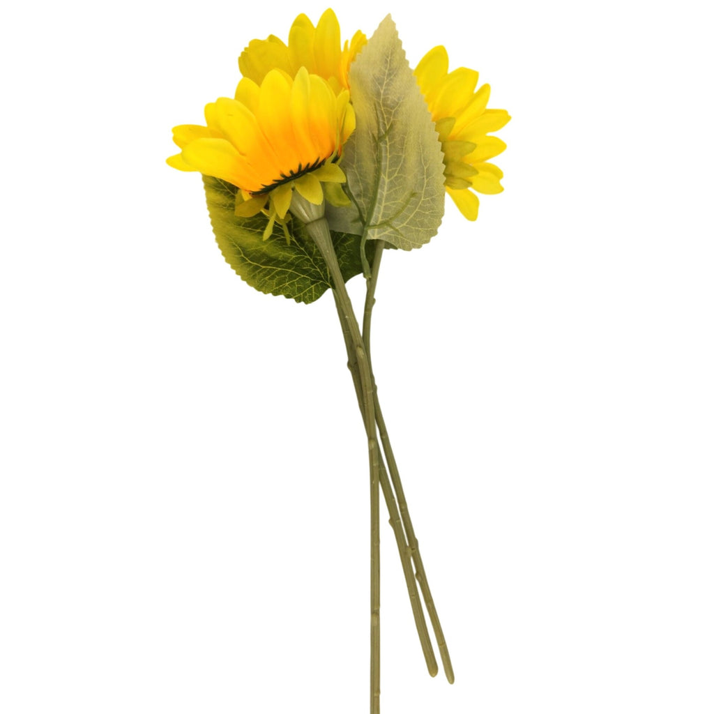 Classic Yellow Faux Silk Sunflower Stems 15 Inch 3 Stem Bunch Artificial Flowers Farmhouse Decor