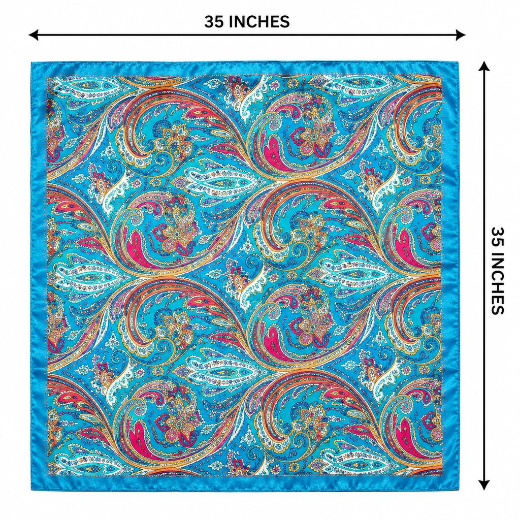 Turquoise Multicolor Paisley Wild Rag Scarf 35x35 Satin Cowgirl Cowboy