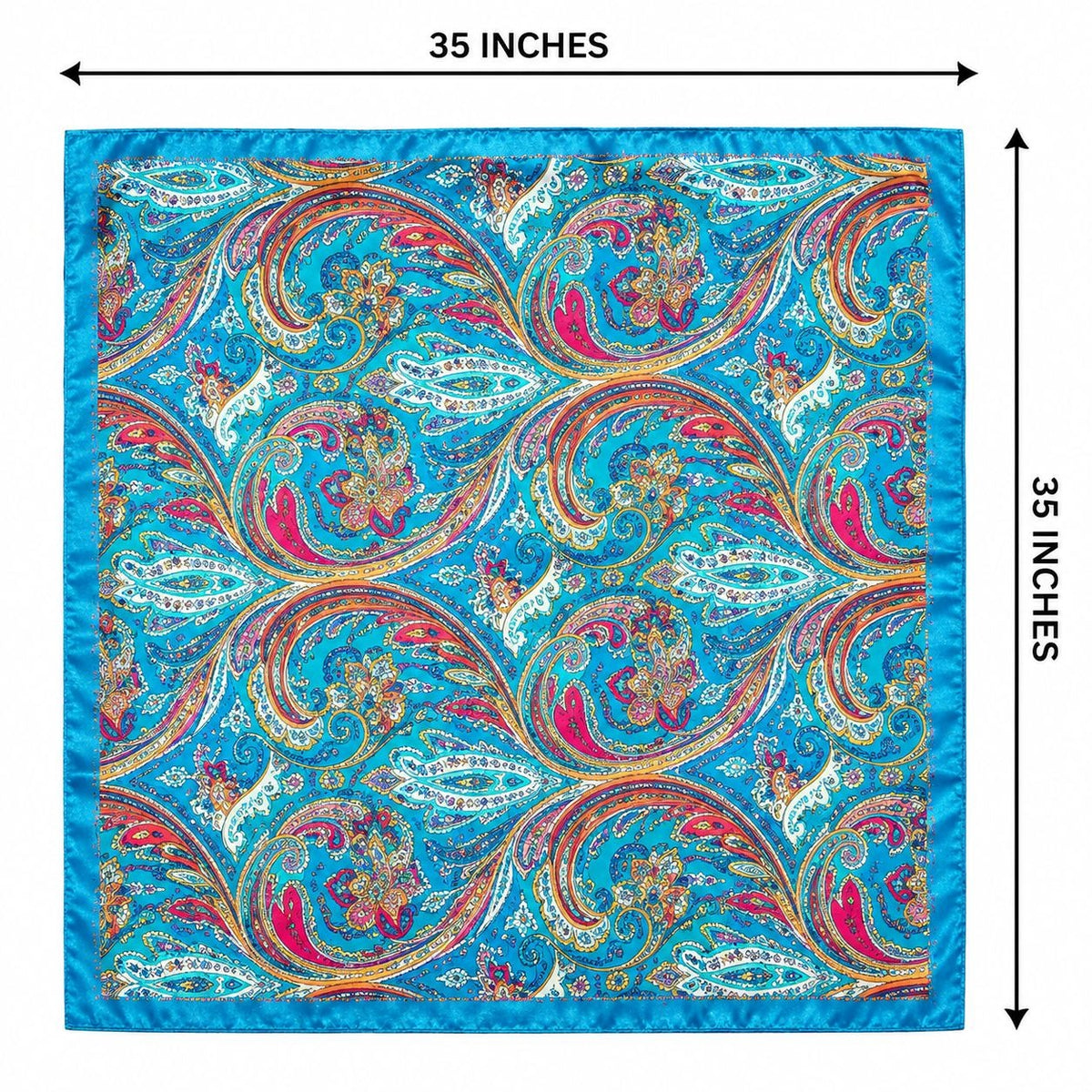 Turquoise Multicolor Paisley Wild Rag Scarf 35x35 Satin Cowgirl Cowboy