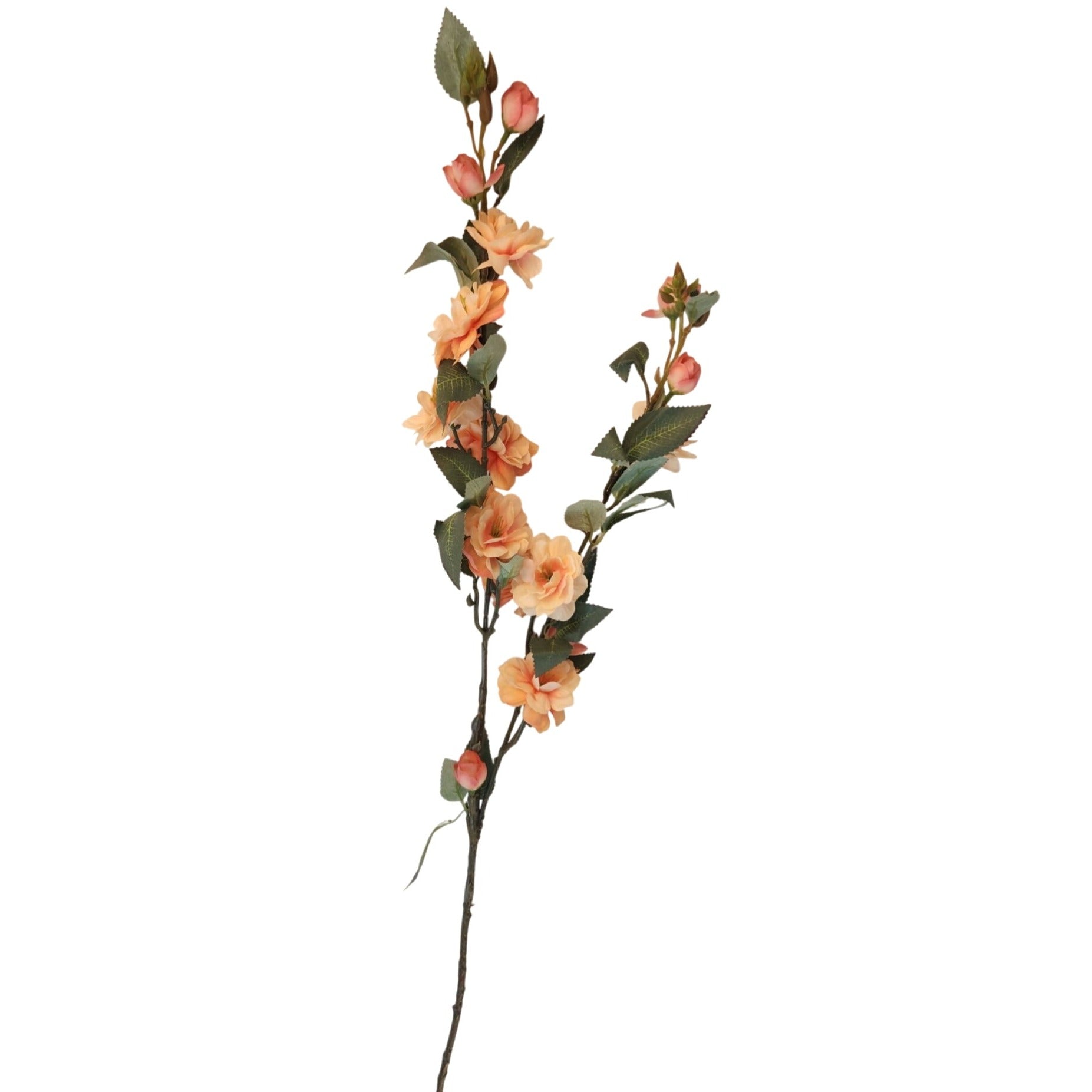 Peach Blossom Stem Artificial Flower Branch 33 Inch | Faux Floral Spray | Orange Peach Blooms | Wedding Decor