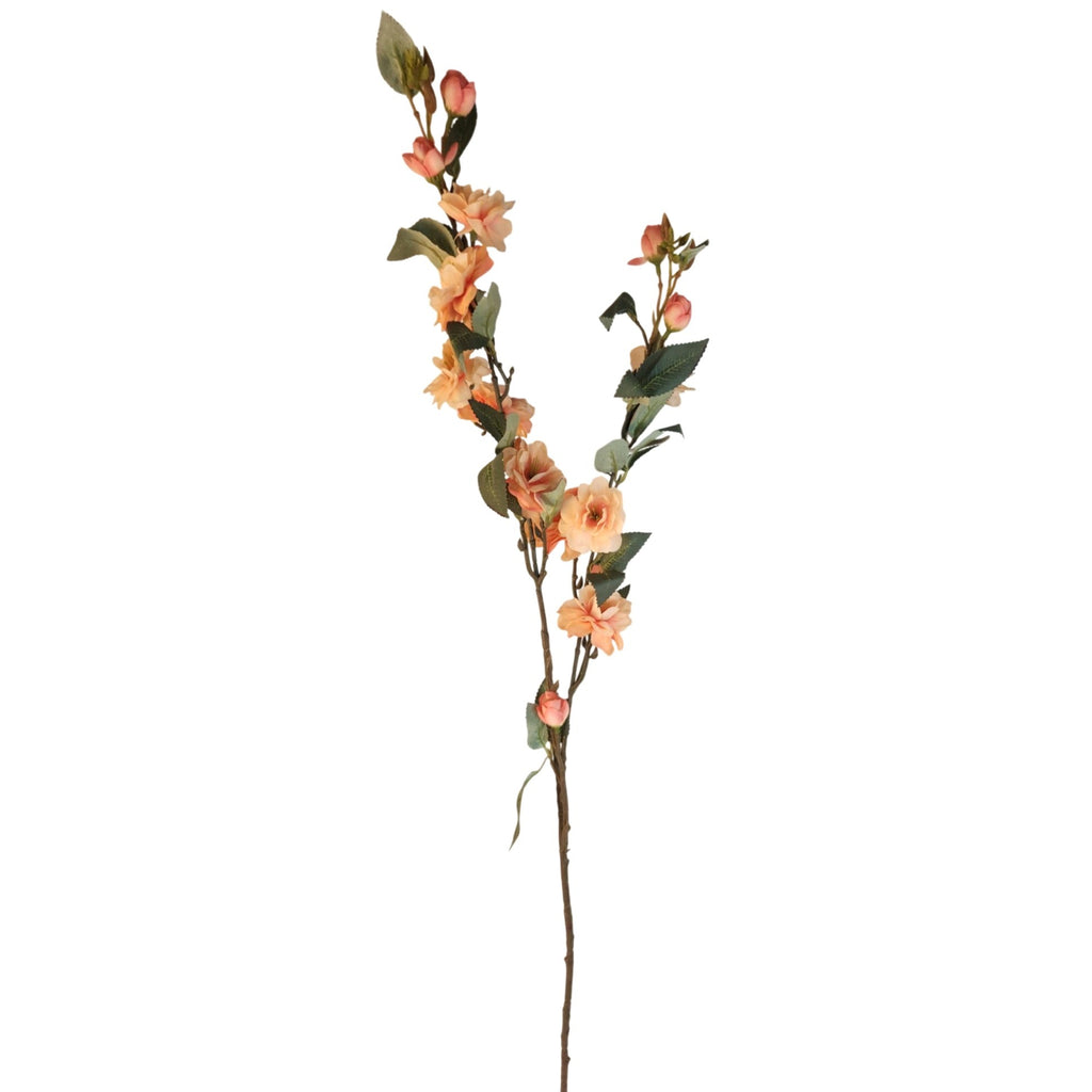 Peach Blossom Stem Artificial Flower Branch 33 Inch | Faux Floral Spray | Orange Peach Blooms | Wedding Decor