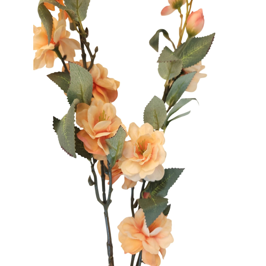 Peach Blossom Stem Artificial Flower Branch 33 Inch | Faux Floral Spray | Orange Peach Blooms | Wedding Decor