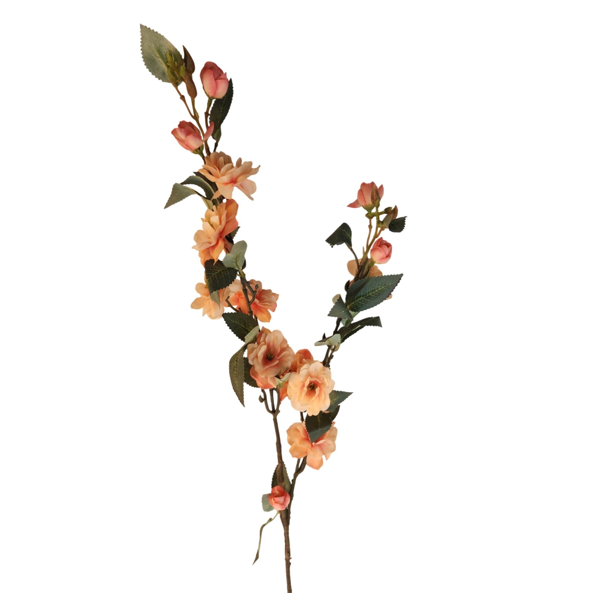 Peach Blossom Stem Artificial Flower Branch 33 Inch | Faux Floral Spray | Orange Peach Blooms | Wedding Decor