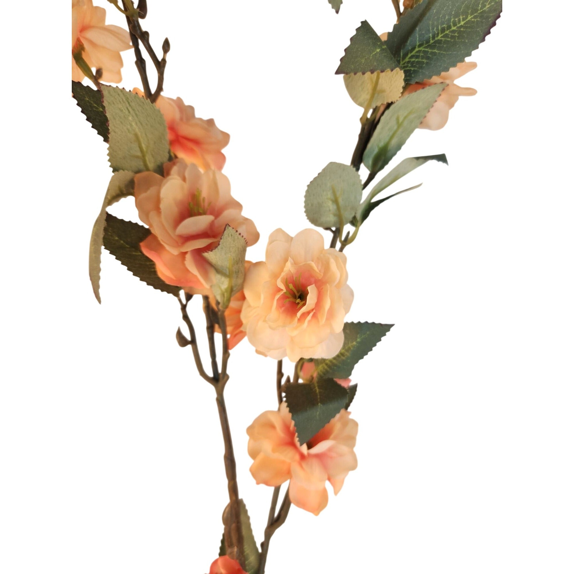 Peach Blossom Stem Artificial Flower Branch 33 Inch | Faux Floral Spray | Orange Peach Blooms | Wedding Decor