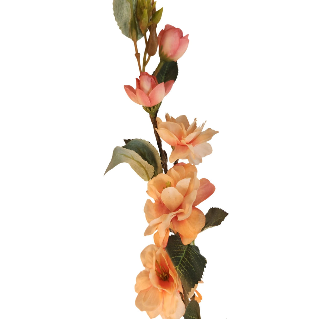 Peach Blossom Stem Artificial Flower Branch 33 Inch | Faux Floral Spray | Orange Peach Blooms | Wedding Decor
