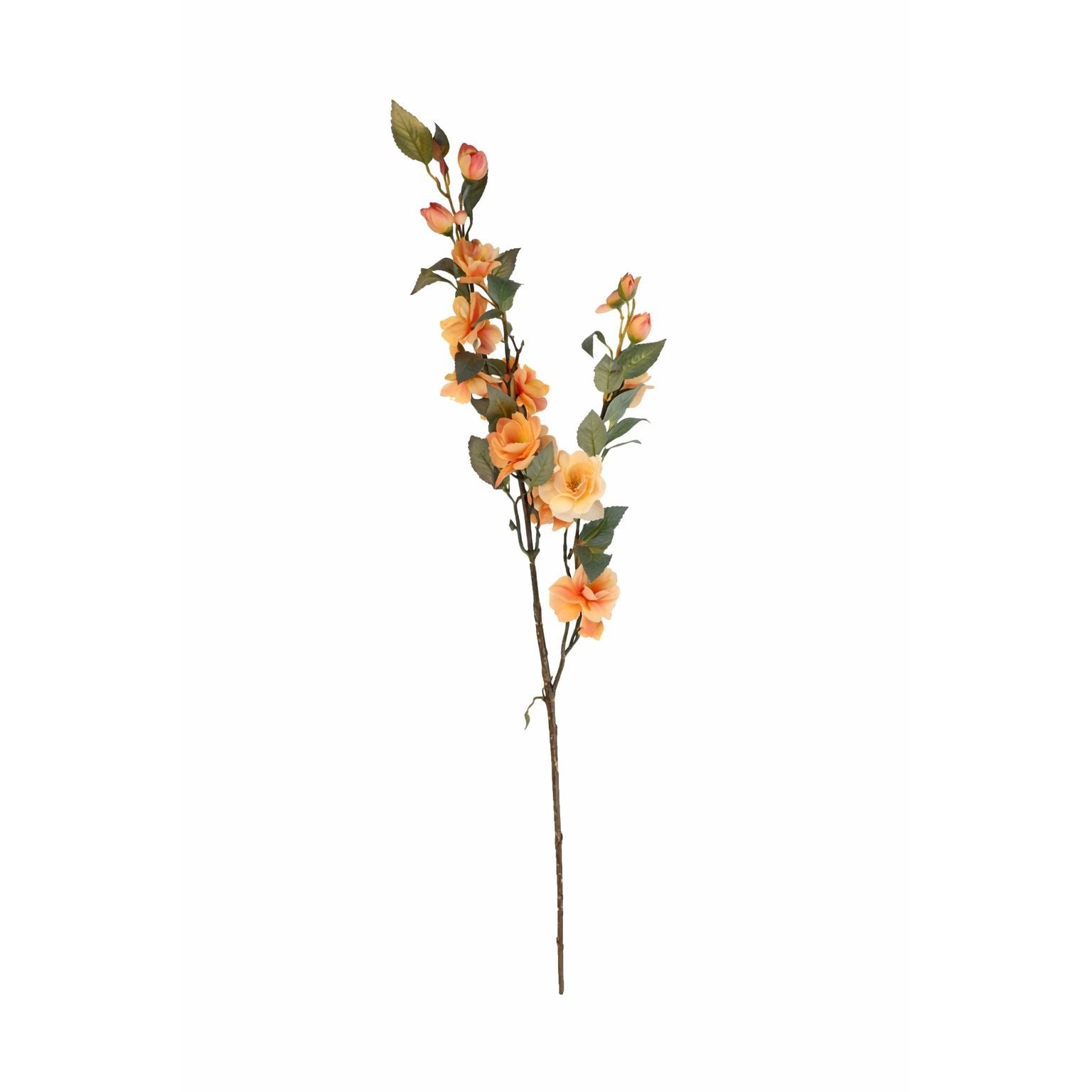 Peach Blossom Stem Artificial Flower Branch 33 Inch | Faux Floral Spray | Orange Peach Blooms | Wedding Decor