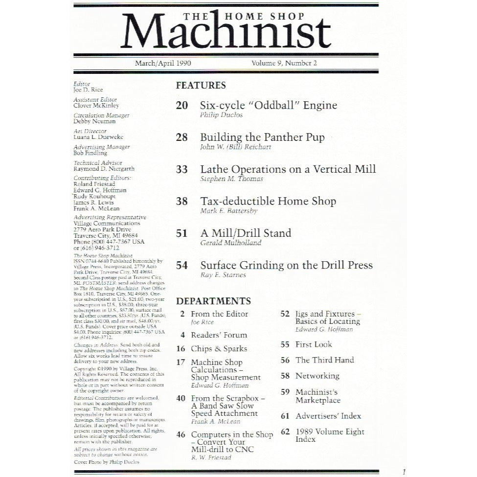 The Home Shop Machinist March/April 1990 Vol. 9 No. 2 Precision Metalworking
